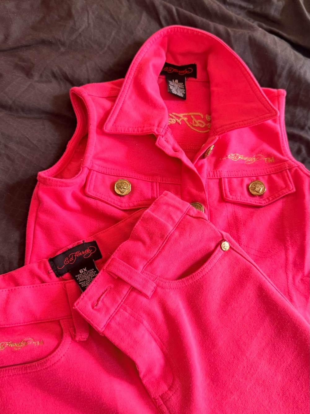 Ed Hardy Hot Pink Girls' Two-Piece Denim Vest & Jeans Set